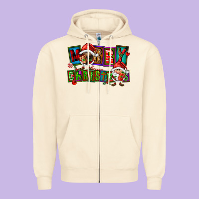 Merry Christmas Gnomies Zipper Hoodie Designed By Fadigitalartstudio