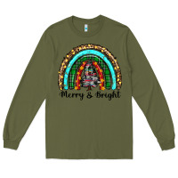 Army Green merry and bright rainbow christmas Long Sleeve Tee - RanaPortraitStore