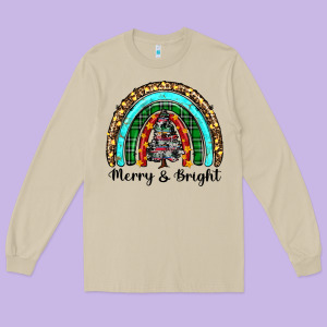 Merry And Bright Rainbow Christmas Long Sleeve Tee Designed By Ranaportraitstore