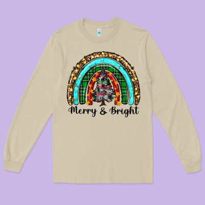 Merry And Bright Rainbow Christmas Long Sleeve Tee Designed By Ranaportraitstore