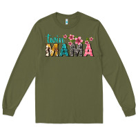 Army Green twin mama with flowers Long Sleeve Tee - texasbilliewilder