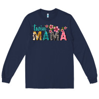 Navy twin mama with flowers Long Sleeve Tee - texasbilliewilder