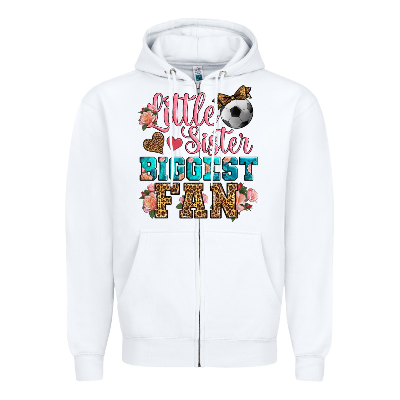 Little Sister Biggest Fan Soccer Zipper Hoodie by HRA Design Shop | Teevron