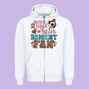 Little Sister Biggest Fan Soccer Zipper Hoodie Designed By Hra Design Shop