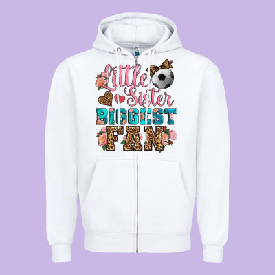 Little Sister Biggest Fan Soccer Zipper Hoodie Designed By Hra Design Shop