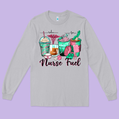 Nurse Fuel Coffee Cups Long Sleeve Tee Designed By Zillion Design Studio