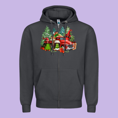 Merry Christmas Truck Afro Gnomies Zipper Hoodie Designed By Fadigitalartstudio