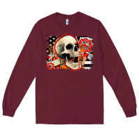 Burgundy firefighter skull Long Sleeve Tee - AdoDesignShop