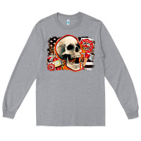 Heather Grey firefighter skull Long Sleeve Tee - AdoDesignShop