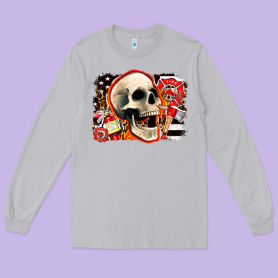 Firefighter Skull Long Sleeve Tee Designed By Adodesignshop