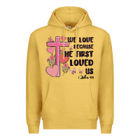 Antique Gold we love because he first loved us Premium Hoodie - MaliasSmallBusiness