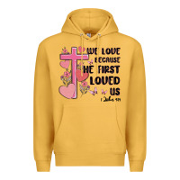Mustard we love because he first loved us Premium Hoodie - MaliasSmallBusiness