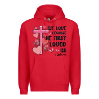 Red we love because he first loved us Premium Hoodie - MaliasSmallBusiness