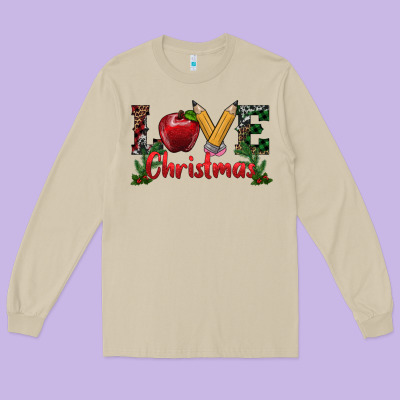 Love Christmas Teacher Long Sleeve Tee Designed By Ranaportraitstore