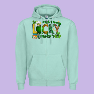 St. Patrick's Day One Lucky Teacher Zipper Hoodie Designed By Neo Western