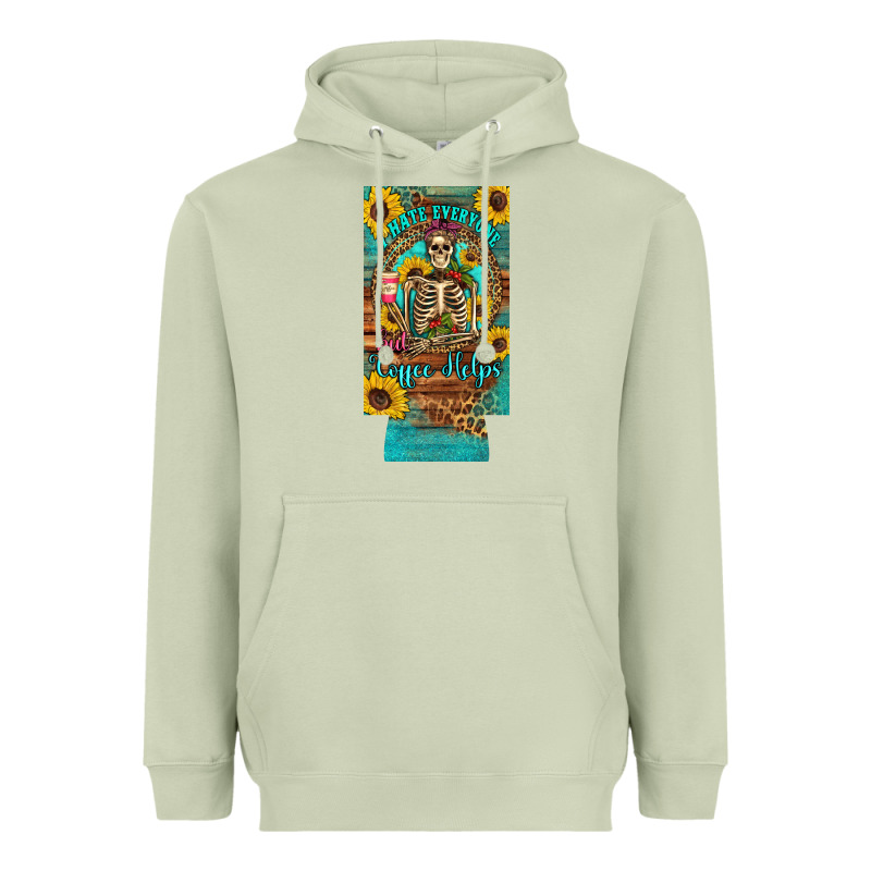 I Hate Everyone But Coffee Helps Western Skeleton Coffee Sunflowers 12 Heavyweight Hoodie by Artiststas | Teevron