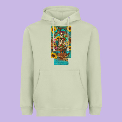 I Hate Everyone But Coffee Helps Western Skeleton Coffee Sunflowers 12 Heavyweight Hoodie Designed By Artiststas