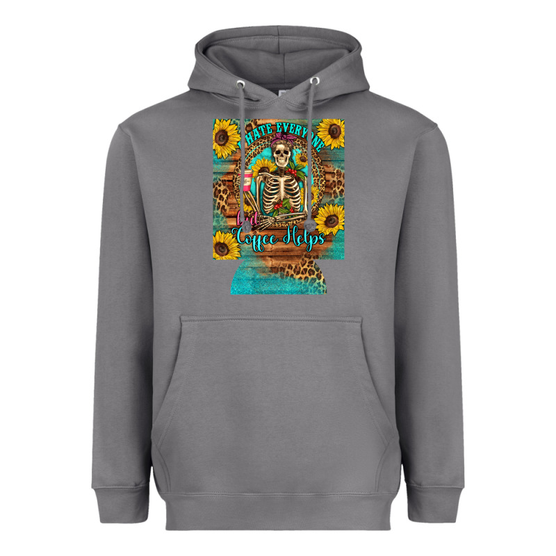 I Hate Everyone But Coffee Helps Western Skeleton Coffee Sunflowers 12 Heavyweight Hoodie by Artiststas | Teevron