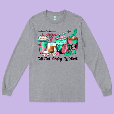 Certified Nursing Assistant Coffee Cups Long Sleeve Tee Designed By Zillion Design Studio