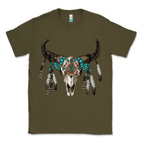 Army Green boho bull skull Classic Tee - RanaPortraitStore