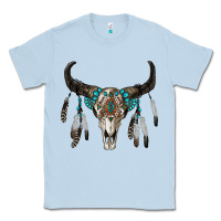 Dusty Blue boho bull skull Classic Tee - RanaPortraitStore
