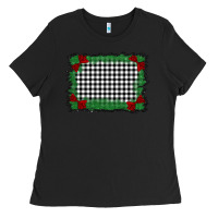 Black christmas black and white background Ladies Tee - BarkalooDesign