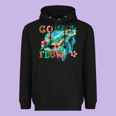 Go With The Flow Floral Turtle Heavyweight Hoodie Designed By Jasminsmagicworld