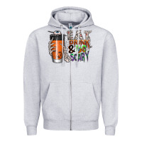 Heather Grey Eat drink be scary Zipper Hoodie - CowhideDigitalArt