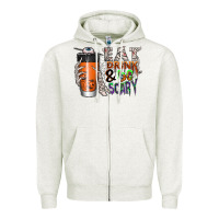 Oatmeal Heather Eat drink be scary Zipper Hoodie - CowhideDigitalArt
