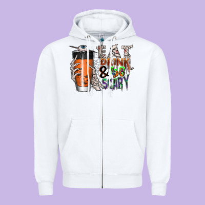 Eat Drink Be Scary Zipper Hoodie Designed By Cowhidedigitalart