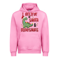 Fuchsia Pink i believe in santa & dinosaurs Urban Hoodie - MaliasSmallBusiness