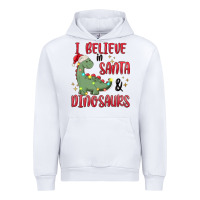 White i believe in santa & dinosaurs Urban Hoodie - MaliasSmallBusiness