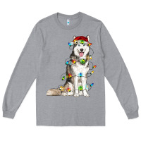 Heather Grey husky with christmas lights Long Sleeve Tee - RanaPortraitStore