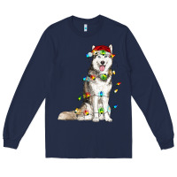 Navy husky with christmas lights Long Sleeve Tee - RanaPortraitStore