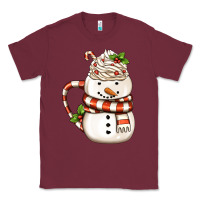Burgundy Christmas Snowman Coffee Cup Classic Tee - FaDigitalArtStudio