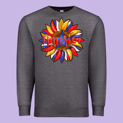 America With American Flag Colors And Sunflower With Star Premium Sweatshirt Designed By Artiststas