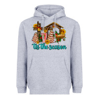 Heather Grey tis the seasin with christmas cake abd jesus Heavyweight Hoodie - AdoDesignShop