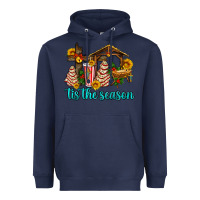 Navy tis the seasin with christmas cake abd jesus Heavyweight Hoodie - AdoDesignShop