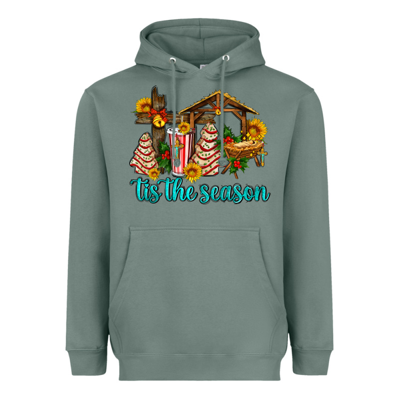 Tis The Seasin With Christmas Cake Abd Jesus Heavyweight Hoodie by AdoDesignShop | Teevron