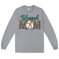 Heather Grey western blessed mom with baseball Long Sleeve Tee - texasbilliewilder