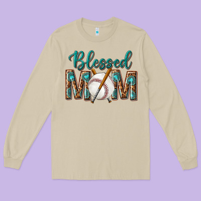 Western Blessed Mom With Baseball Long Sleeve Tee Designed By Texasbilliewilder