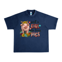 Navy western just girl who loves pigs Urban Heavy Tee - texasbilliewilder