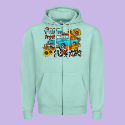 Farm Fresh Pumpkin Zipper Hoodie Designed By Cowhidedigitalart