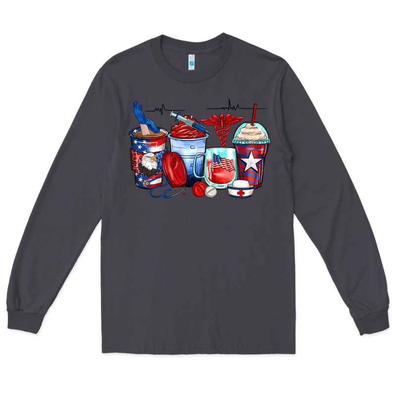 American Nurse Coffee Cups Long Sleeve Tee by Zillion Design Studio | Teevron