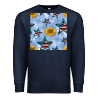 Navy patriotic stars and sunflower Premium Sweatshirt - BundleAndBundleShop