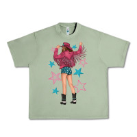 Oil Green western pink with stars and cowgirl Urban Heavy Tee - texasbilliewilder