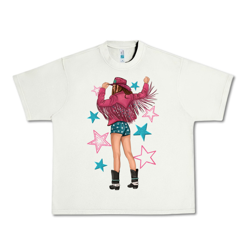 Western Pink With Stars And Cowgirl Urban Heavy Tee by texasbilliewilder | Teevron