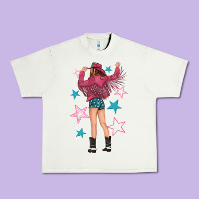 Urban Heavy Tee western pink with stars and cowgirl
