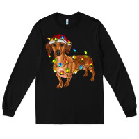Black dachshund with christmas lights Long Sleeve Tee - RanaPortraitStore