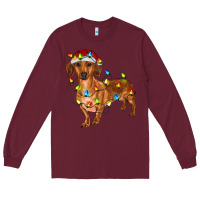 Burgundy dachshund with christmas lights Long Sleeve Tee - RanaPortraitStore
